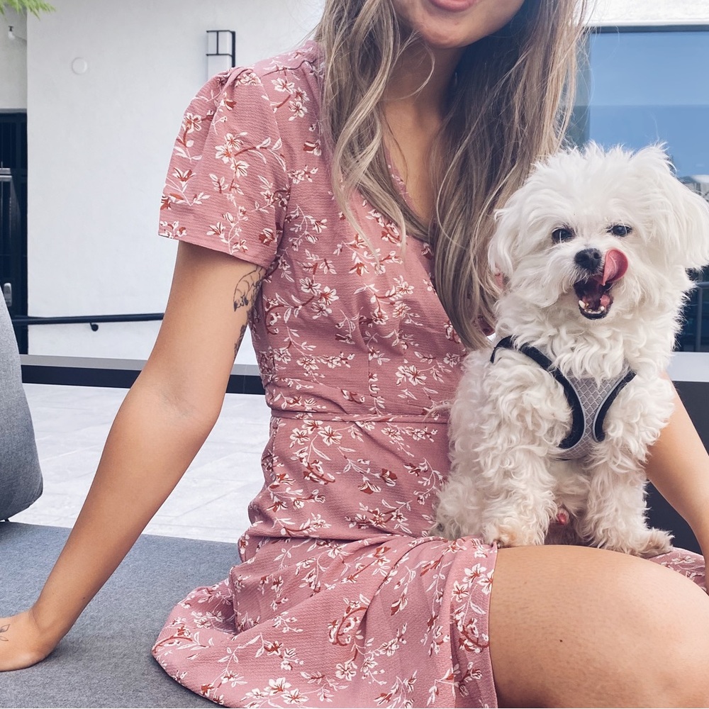 Pink MIDI Floral Wrap Dress
